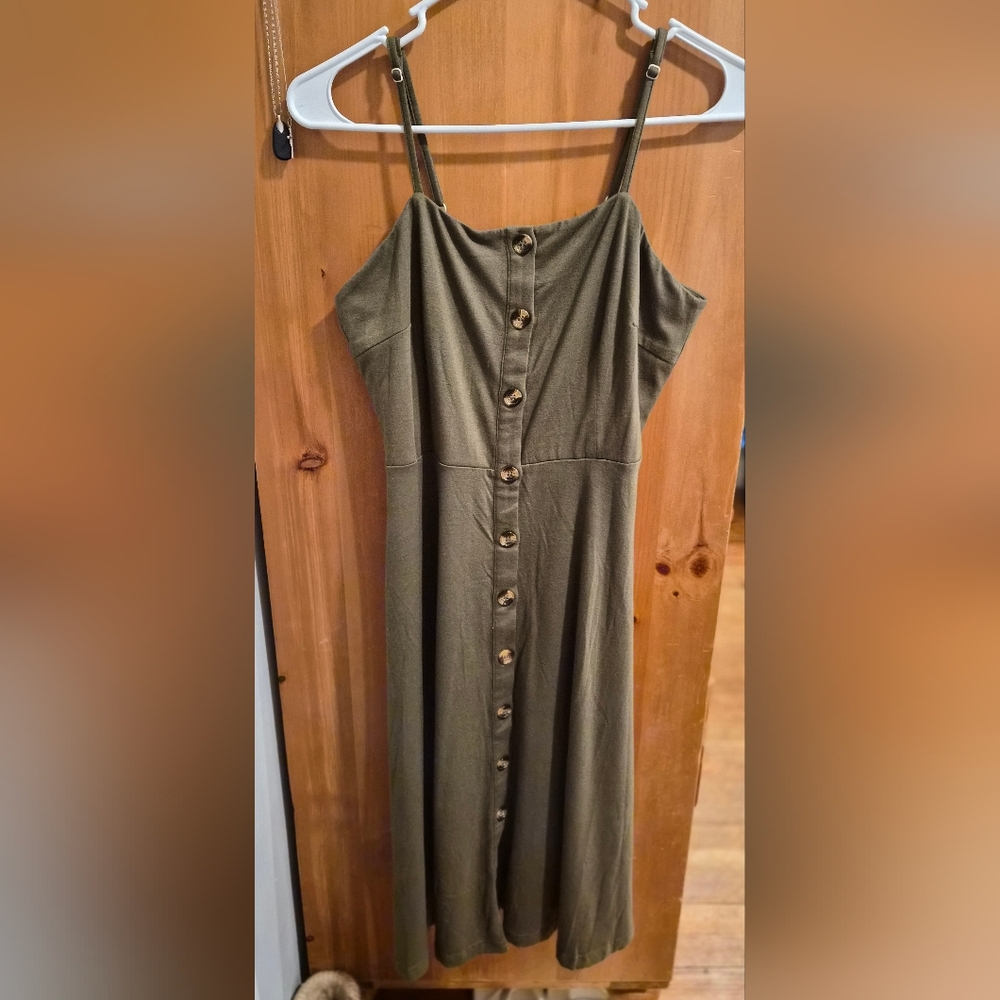 Olive Green Button-Down Dress Medium
